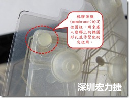 橡膠薄膜(membrane)的定位圓柱，可以用來(lái)塞入塑膠上的橢圓形孔洞，最為緊配的定位之用。